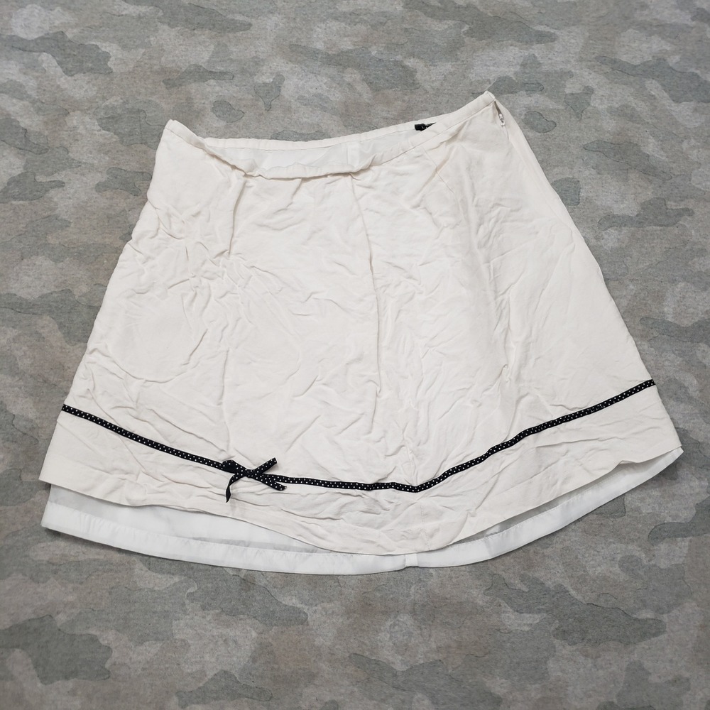 Larry Levine Skirt Womens 14 White A-Line Zip Linen Blend